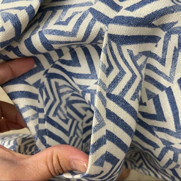 3 SISTERS BLUE ARROW AZTEC PRINT OPEN FRONT BLAZER / COAT 100% LINEN SZ L NEW! - Picture 5 of 12